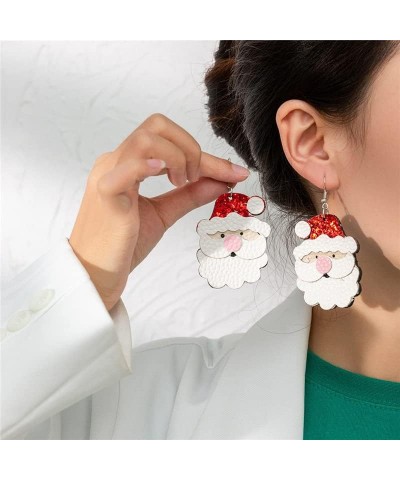 Christmas Faux Leather Dangle Earrings for Women Santa Claus Christmas Tree Mustache Multi-layer leather Plaid Drop earring S...