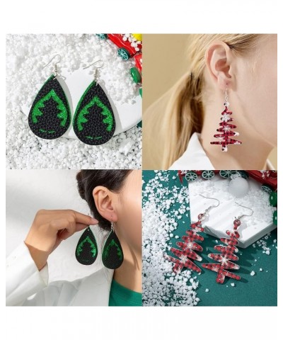 Christmas Faux Leather Dangle Earrings for Women Santa Claus Christmas Tree Mustache Multi-layer leather Plaid Drop earring S...