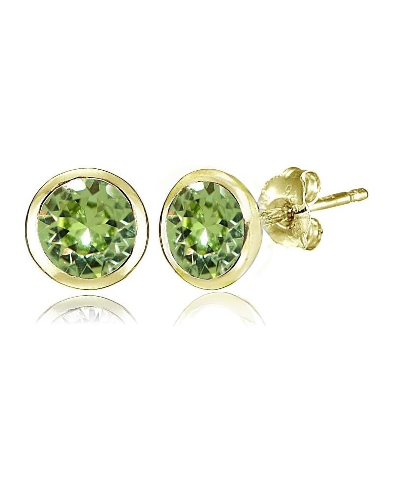 Yellow Gold Flashed Sterling Silver 5mm Bezel-set Martini Stud Earrings created with European Crystals August - Light Green $...