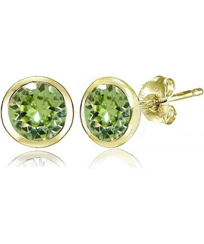 Yellow Gold Flashed Sterling Silver 5mm Bezel-set Martini Stud Earrings created with European Crystals August - Light Green $...