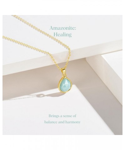 Gemstone Necklace for Women, 14K Gold Plated Crystal Teardrop Pendant Choker Natural Healing Stone Jewelry Gift for Teen Girl...