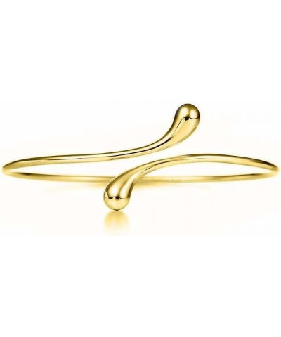 14K Gold Plated Double Teardrop Open Cuff Bangle -7-8” Inch Flexible Bangle Bracelet Comes With Gift Box for Women Yellow Gol...