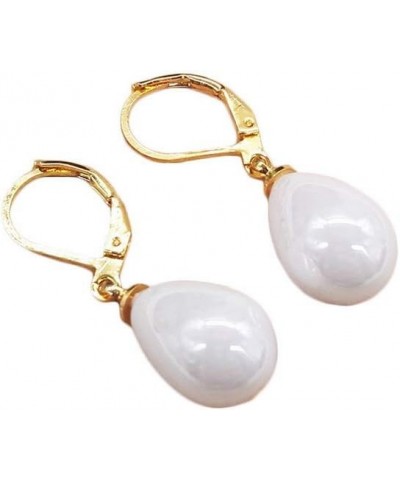 Alloy Resin Water-drop Pendant Dangle Hoop Earrings Sweet Girls Simple Jewelry Gift for Her White $5.40 Earrings