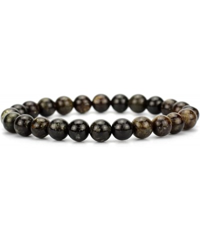 Handmade Gem Semi Precious Gemstone 8mm Round Beads Stretch Bracelet 7" Unisex Black Mica $6.50 Bracelets