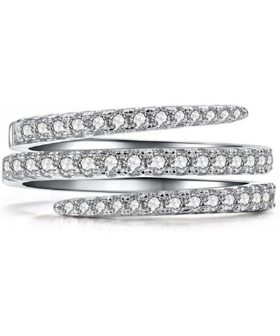 925 Sterling Silver Cubic Zirconia Shiny Full Diamond Ring Three Rows Cubic Zirconia Cocktail Rings Multi Row Ring Eternity E...