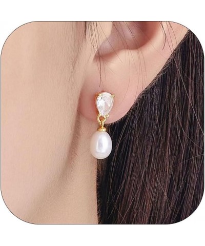 Pearl Drop Earrings for Women Trendy Gold Pearl Earrings Stud Earrings Rhinestone Pearl Dangle Earrings Wedding Bridal Jewelr...