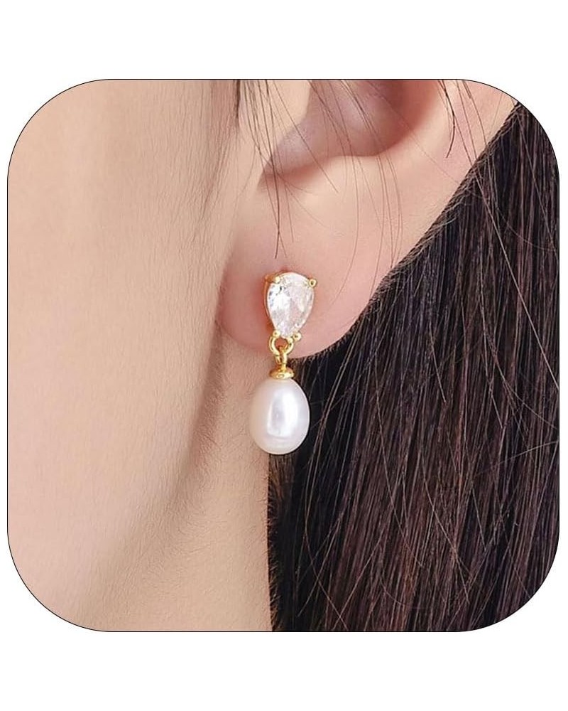 Pearl Drop Earrings for Women Trendy Gold Pearl Earrings Stud Earrings Rhinestone Pearl Dangle Earrings Wedding Bridal Jewelr...