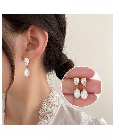 Pearl Drop Earrings for Women Trendy Gold Pearl Earrings Stud Earrings Rhinestone Pearl Dangle Earrings Wedding Bridal Jewelr...