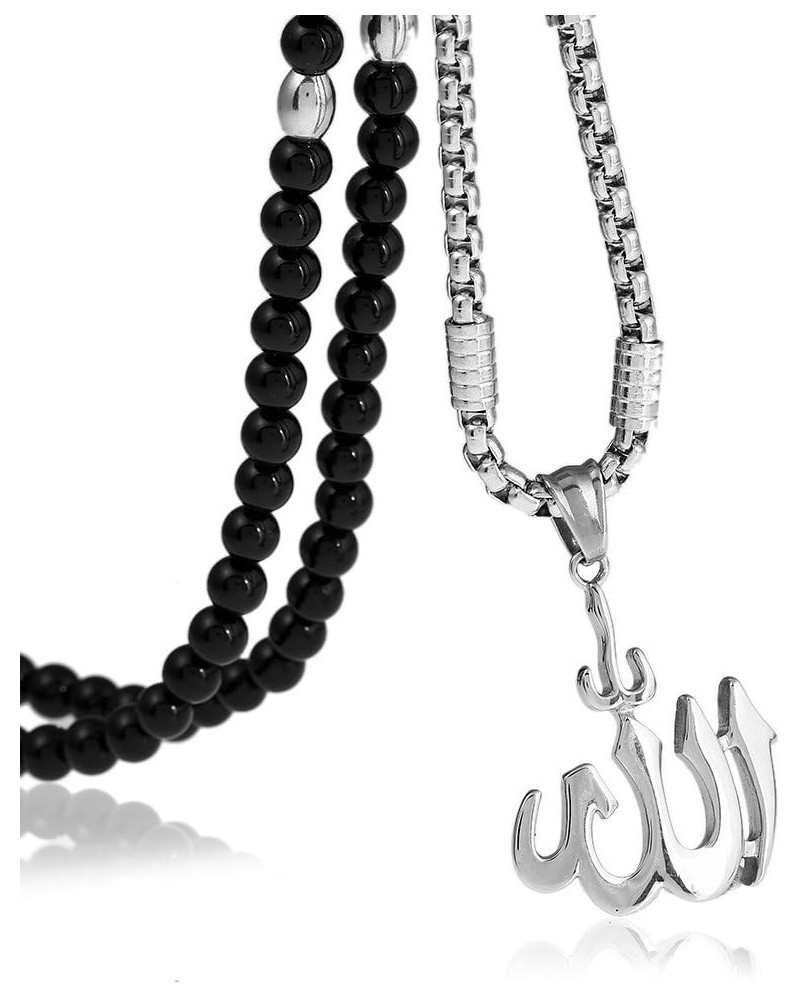 Islamic Jewelry Allah Necklace Muslim Pendants Necklace with Natural Agate Stone Chain 26 $11.65 Necklaces