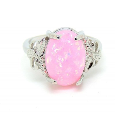 Sharla Oval Shape Simulated Fire Pink Purple or Green Opal Ring Fashion Jewelry Ring for Women Girls Pink $11.79 Rings