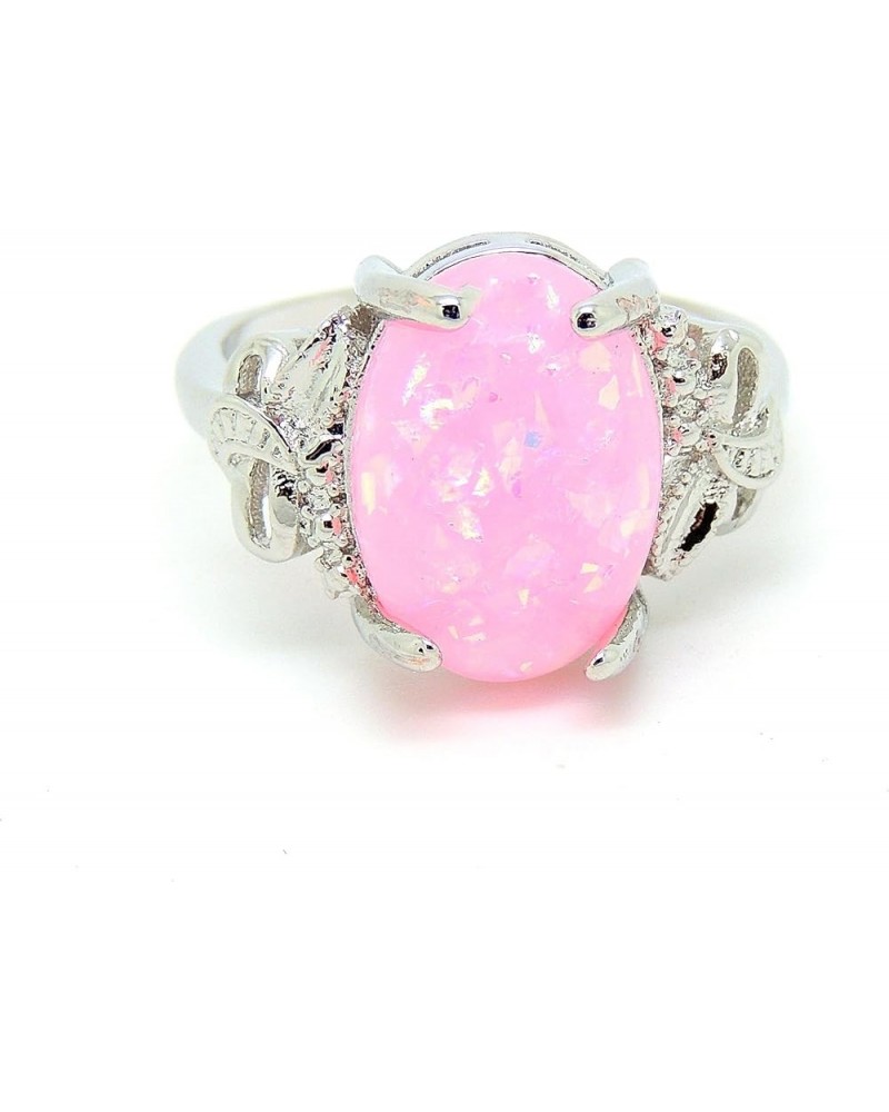 Sharla Oval Shape Simulated Fire Pink Purple or Green Opal Ring Fashion Jewelry Ring for Women Girls Pink $11.79 Rings