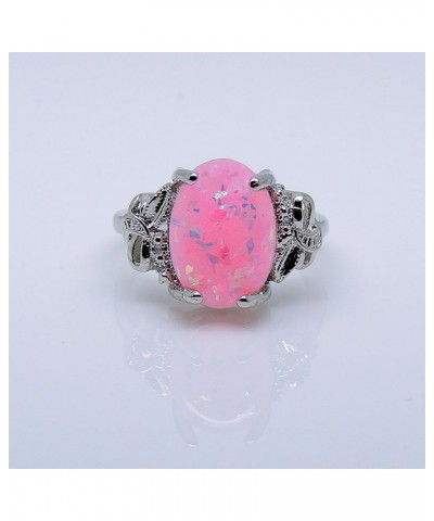 Sharla Oval Shape Simulated Fire Pink Purple or Green Opal Ring Fashion Jewelry Ring for Women Girls Pink $11.79 Rings