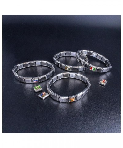 Italian Bracelet Charms, 9mm Stainless Steel Flag Charm Link Jewelry for Women, Ethnic Pride Country Flags Enamel Links for M...