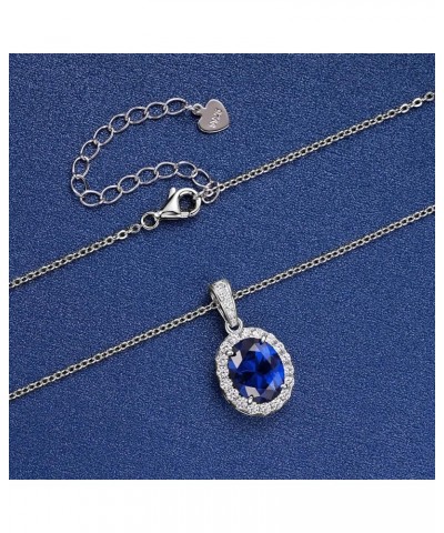 Sterling Silver Sapphire Necklace for Women, Lab Created Sapphire Blue Gemstone Pendant White Gold 18"+2",Birthday Christmas ...