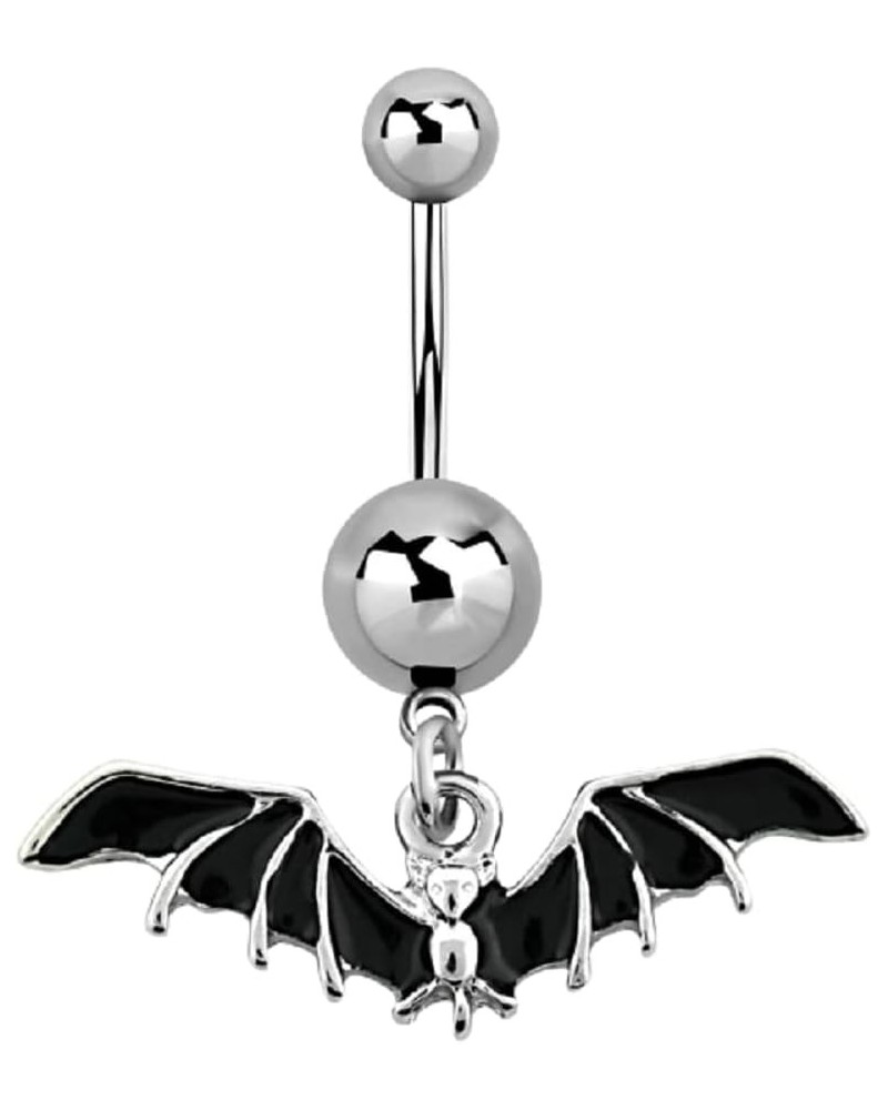 14GA 316L Stainless Steel Black Bat Dangling Belly Button Ring $7.25 Body Jewelry