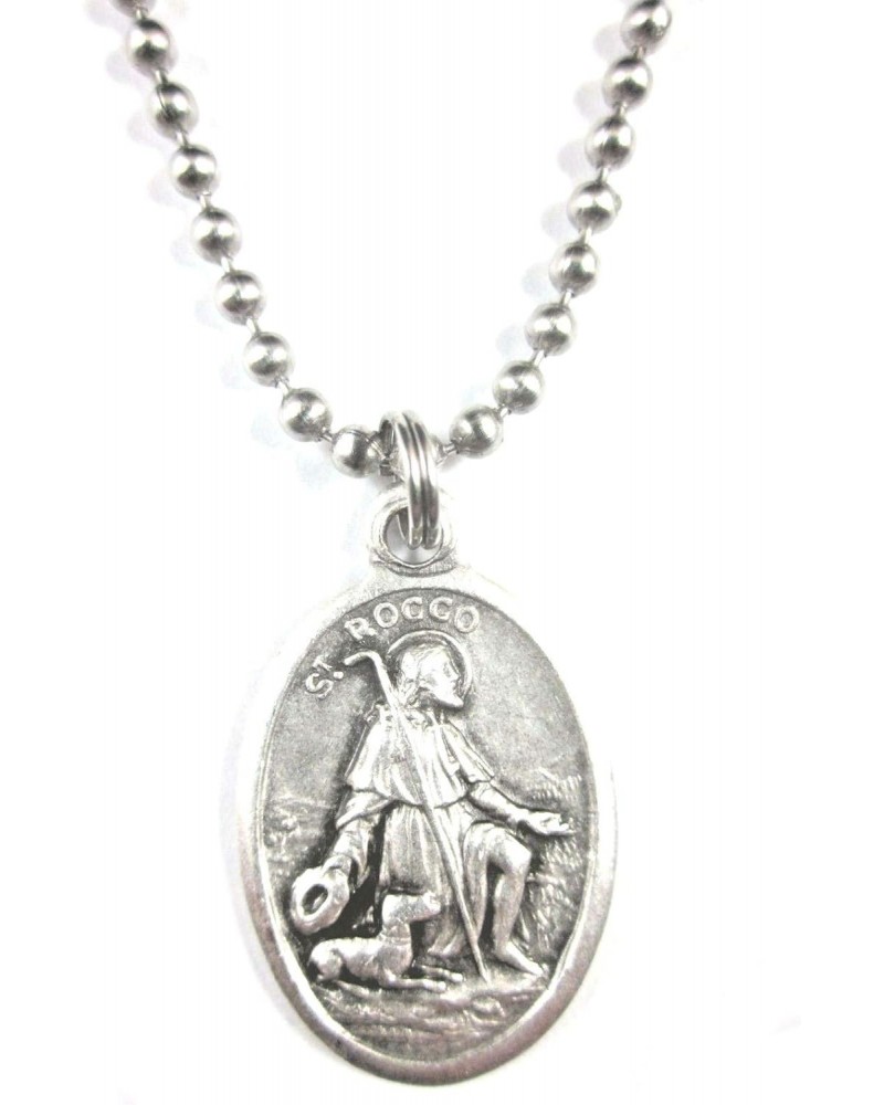 Silver Tone St Rocco (Rock Roch) Medal Pendant Necklace 24 inch Ball Chain $9.98 Necklaces