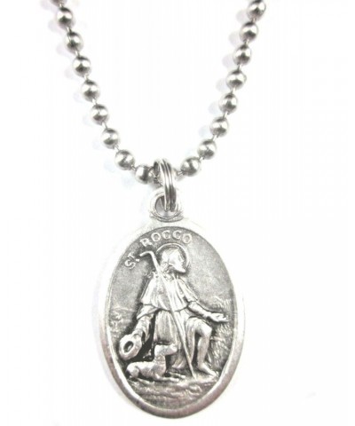 Silver Tone St Rocco (Rock Roch) Medal Pendant Necklace 24 inch Ball Chain $9.98 Necklaces
