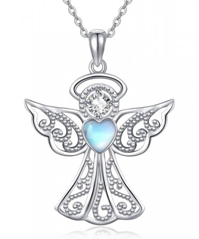 Guardian Angel Pendant Necklace 925 Sterling Silver Angel with Heart Moonstone Pendant Necklace Jewelry Gifts for Women $19.7...