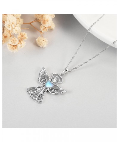 Guardian Angel Pendant Necklace 925 Sterling Silver Angel with Heart Moonstone Pendant Necklace Jewelry Gifts for Women $19.7...