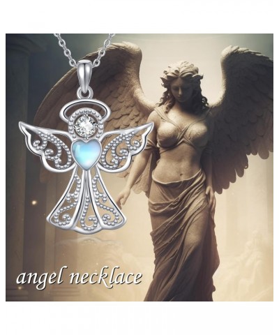 Guardian Angel Pendant Necklace 925 Sterling Silver Angel with Heart Moonstone Pendant Necklace Jewelry Gifts for Women $19.7...