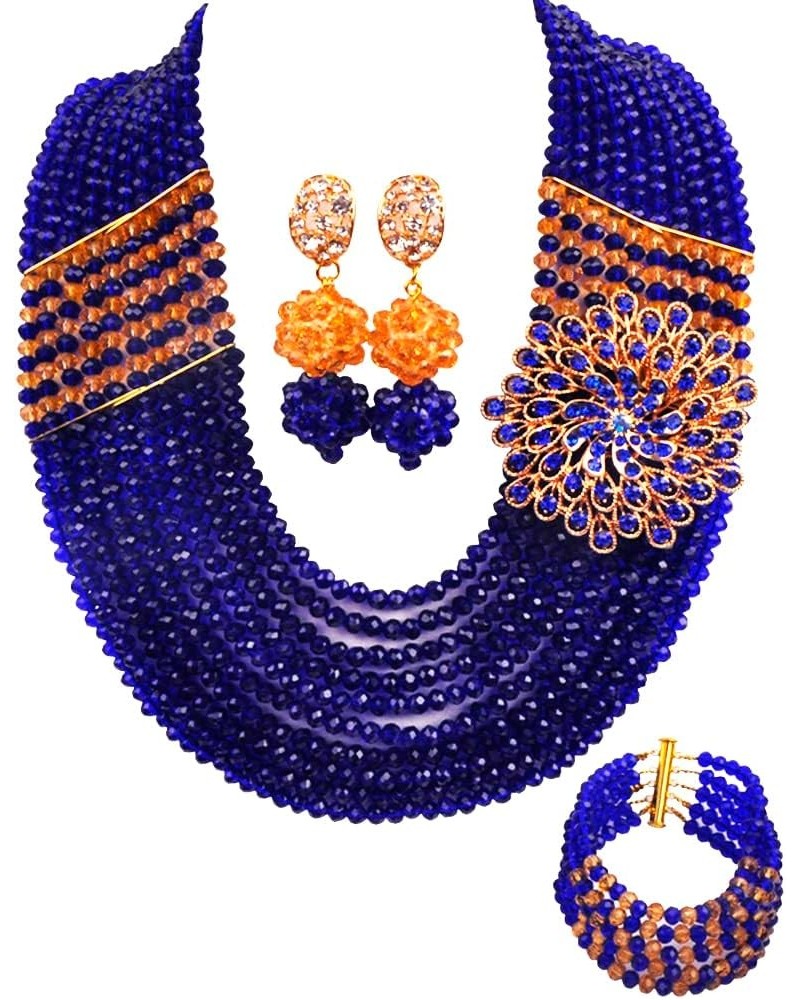 10 Rows African Beads Jewelry Set for Women Nigerian Wedding Bridal Jewelry Sets Royal Blue and Champagne Gold $24.29 Jewelry...