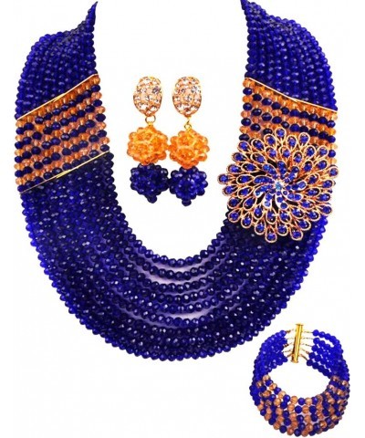 10 Rows African Beads Jewelry Set for Women Nigerian Wedding Bridal Jewelry Sets Royal Blue and Champagne Gold $24.29 Jewelry...