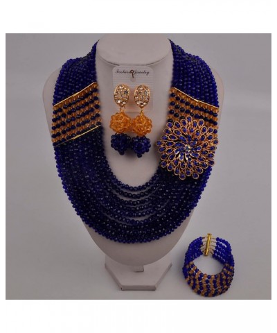 10 Rows African Beads Jewelry Set for Women Nigerian Wedding Bridal Jewelry Sets Royal Blue and Champagne Gold $24.29 Jewelry...