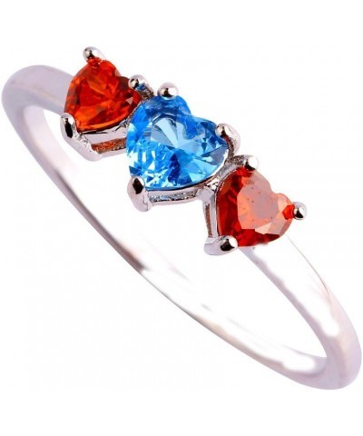 925 Sterling Silver Plated 3 Heart Shape Filled Ruby Spinel Forever Love Wedding Ring for Women US6 A_Blue $4.55 Others