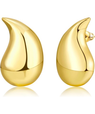 Chunky Gold Hoop Earrings for Women - Lightweight 14K Real Gold hoops 925 Sterling Silver Stud Earrings Waterdrop Drop Dangle...