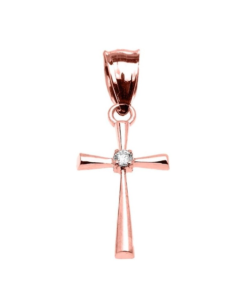 14K Rose Gold Diamond Solitaire Accent Cross Pendant Necklace with Rolo Chain and Pendant only 14K Rose Gold - Pendant Only $...