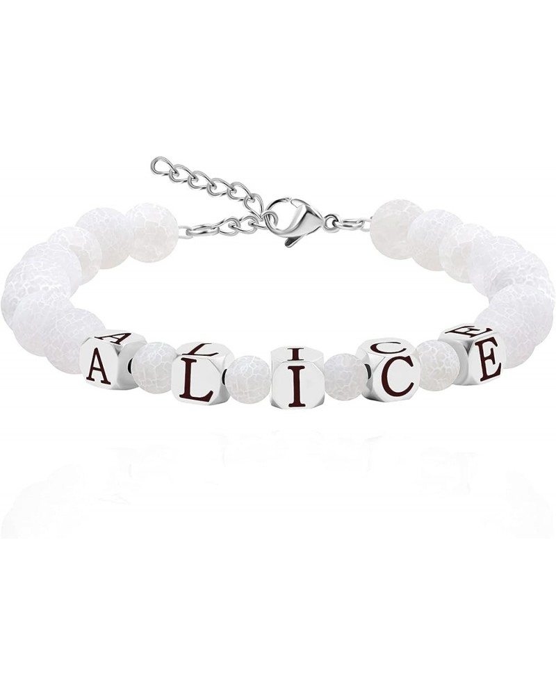 Customized Name Bracelet, 8mm Weathered Frosted Agate Beads/Murano Murano Glass Beaded Bracelets for Women Y1501-White $8.95 ...