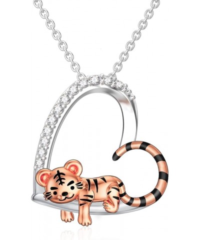 Cute Animal Necklace S925 Sterling Silver Hamster/Tiger/Fox Pendant Necklace Animal Jewelry Gifts for Women Girls Teen heart ...