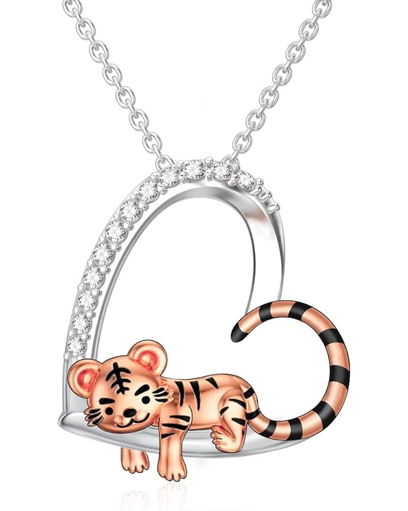 Cute Animal Necklace S925 Sterling Silver Hamster/Tiger/Fox Pendant Necklace Animal Jewelry Gifts for Women Girls Teen heart ...