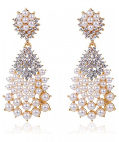 Statement Pearl Clip on Earrings for Women Pearl Rhinestone Chandelier Drop Clip Earrings Baroque Pearl Cluster Leaf Clip-on ...