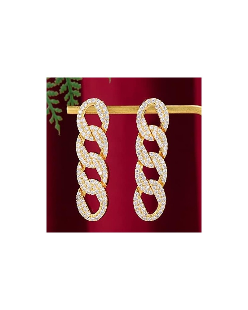 Iced Out Hip Hop MULICOLOR Earrings for Women Wedding Miami Prong Cuban Chain Link Cubic Zirconia CZ Earrings Chains Gold $30...