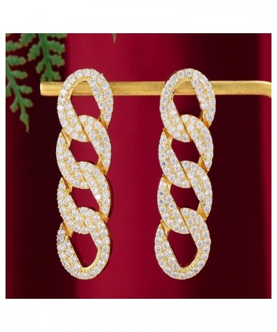 Iced Out Hip Hop MULICOLOR Earrings for Women Wedding Miami Prong Cuban Chain Link Cubic Zirconia CZ Earrings Chains Gold $30...