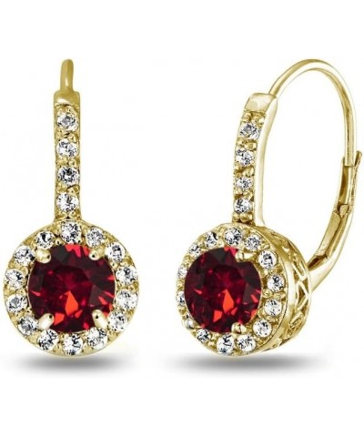 Yellow Gold Flashed Sterling Silver Halo Leverback Drop Earrings created with European Crystals July - Red $14.40 Earrings