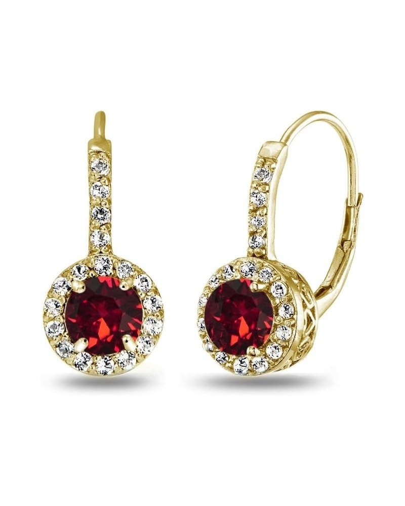 Yellow Gold Flashed Sterling Silver Halo Leverback Drop Earrings created with European Crystals July - Red $14.40 Earrings