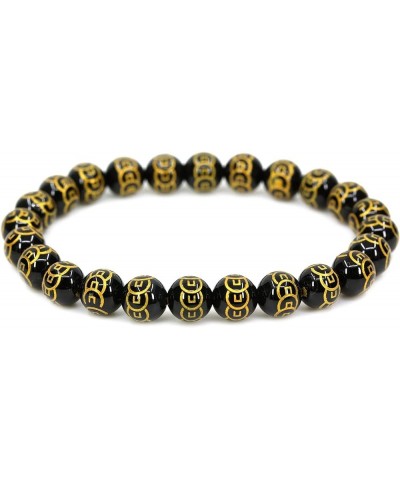 Gem Semi Precious Gemstones 8mm Round Beads Crystal Stretch Bracelet 7 Inch Unisex Coin Plated Black Agate $6.62 Bracelets