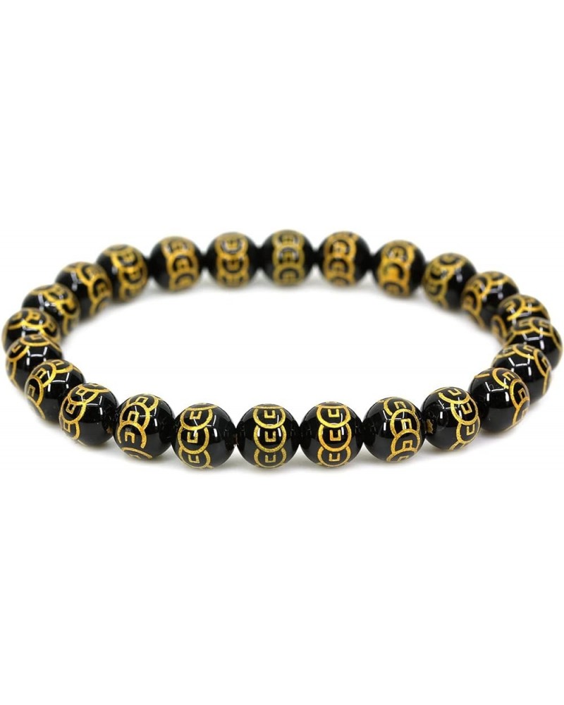 Gem Semi Precious Gemstones 8mm Round Beads Crystal Stretch Bracelet 7 Inch Unisex Coin Plated Black Agate $6.62 Bracelets