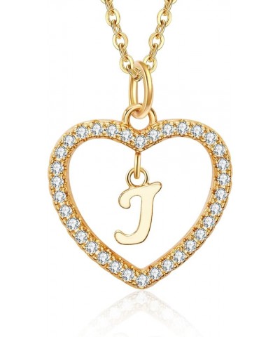 Initial Heart Necklace for Women CZ Heart Letter A-Z Name Alphabet Pendant Necklace Valentine's Day gift Gold Plated J $9.35 ...