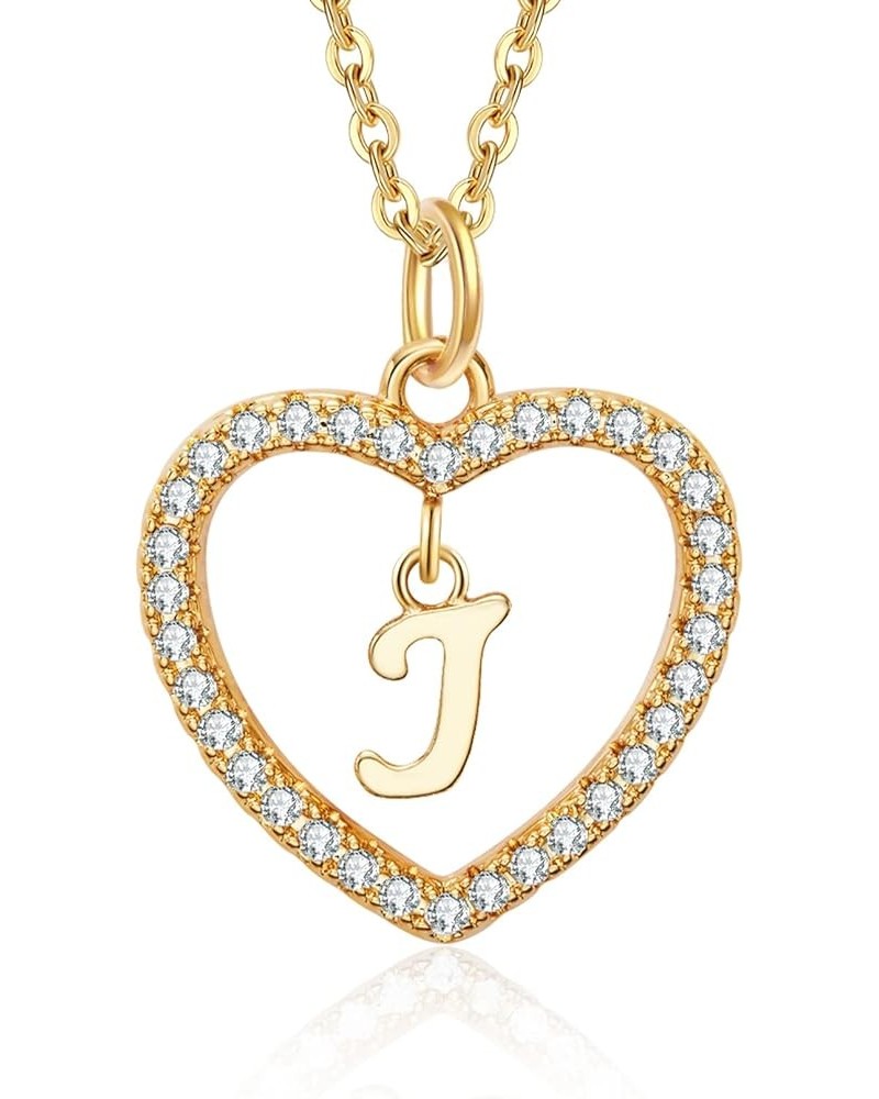 Initial Heart Necklace for Women CZ Heart Letter A-Z Name Alphabet Pendant Necklace Valentine's Day gift Gold Plated J $9.35 ...