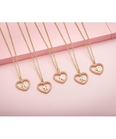 Initial Heart Necklace for Women CZ Heart Letter A-Z Name Alphabet Pendant Necklace Valentine's Day gift Gold Plated J $9.35 ...