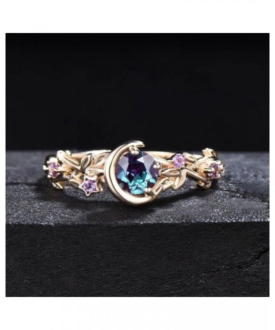 Round Shaped Gemstone Branch Ring with Moon and Star Shaped Wedding Ceremony Alloy Birthstone Ring for Women Gold 8 $3.77 Others