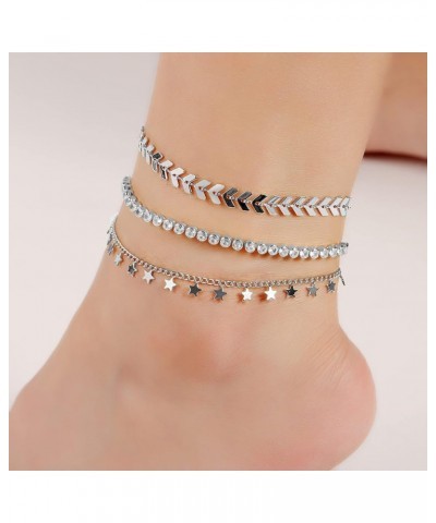 4/8 PCS 18K Gold Plated Multi-style Adjustable Charm Anklet Bracelets with CZ for Women & Teen Girls Gift 2-8pack-silver $8.8...