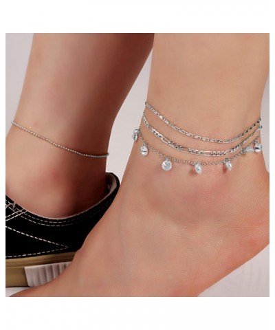 4/8 PCS 18K Gold Plated Multi-style Adjustable Charm Anklet Bracelets with CZ for Women & Teen Girls Gift 2-8pack-silver $8.8...