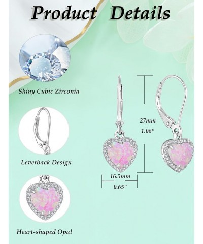 Heart Dangle Drop Earrings 925 Sterling Silver Solitaire Leverback Created Opal Jewelry for Women Gift Pink Opal-3 $35.74 Ear...