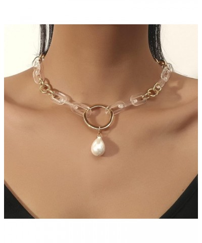 Women Acrylic Link Gold Chunky Chain Link Choker Necklace Pearl Charm Clavicle Necklace for Women Girls Special Occasion Jewe...