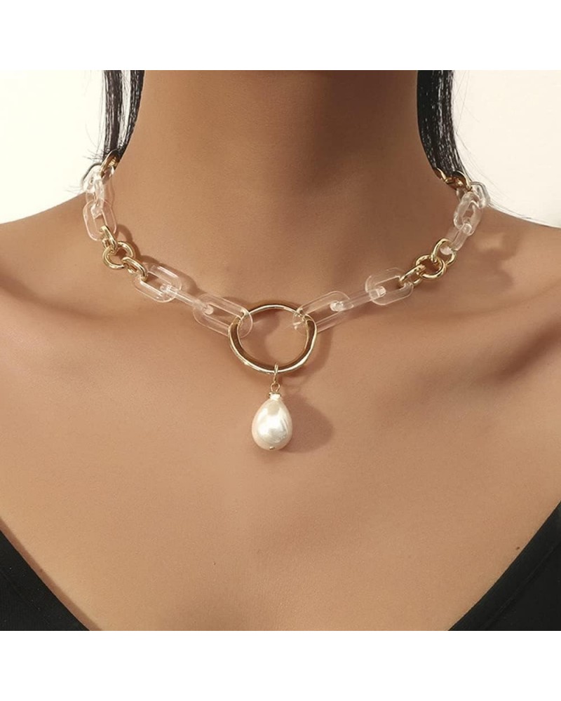 Women Acrylic Link Gold Chunky Chain Link Choker Necklace Pearl Charm Clavicle Necklace for Women Girls Special Occasion Jewe...