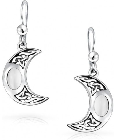 White Rainbow Crescent Moon Moonstone Celtic Irish Knot Work Oval Bezel Set Fish Hook Dangle Earrings .925 Silver $16.23 Earr...